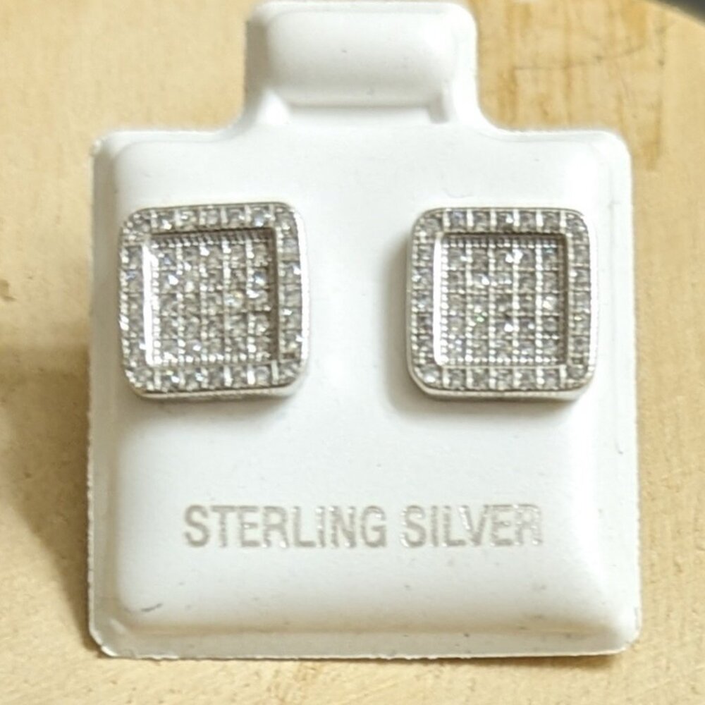 🆕 STERLING SILVER MICRO PAVE CZ SCREW BACK STUD EARRINGS - UNISEX